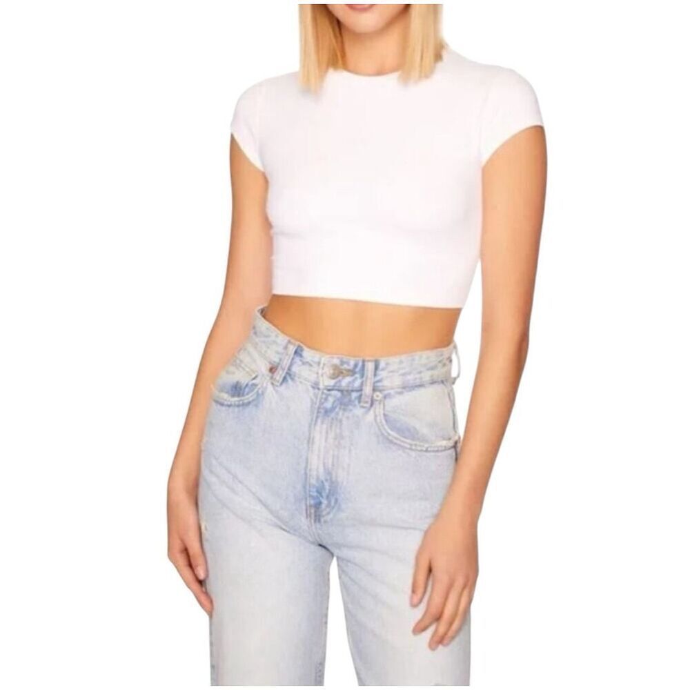NEW Susana Monaco White Crop Crew Neck Short Sleeve Tee XS